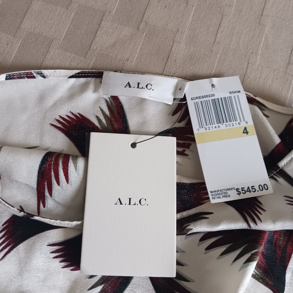A.L.C. Freja Leaf Print Twist Front Silk Dreas - Picture 10 of 13
